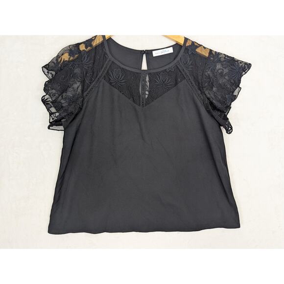Bailey Blue Women's Lace Sleeve Short Sleeve Top Blouse Size Medium BLACK - Picture 1 of 12
